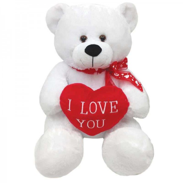 2 Feet White Teddy Bear holding Red I Love You Heart